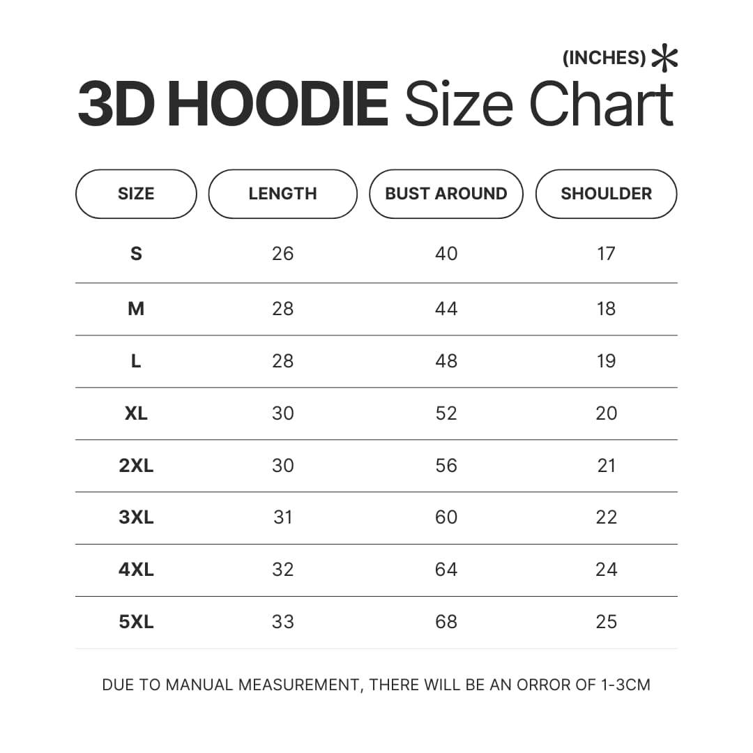 3D Hoodie Size Chart - Melanie Martinez Music Shop